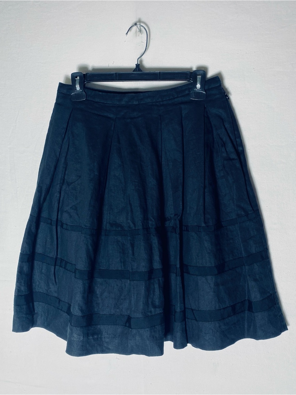 Liz Claiborne New York Black Cotton Linen Pleated A Line Skirt 4 Boho Goth